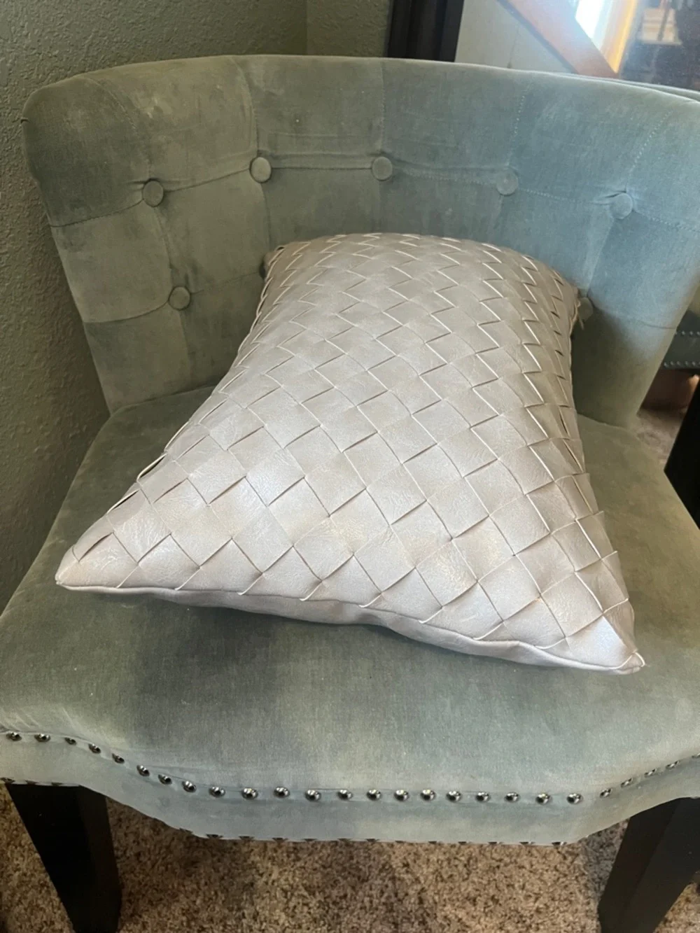 Frye Faux Leather Pillow Gray Basketweave Decorative Lumbar Pillow 14